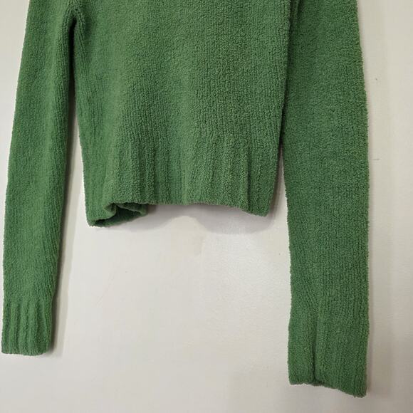 Vintage Aeropostale Fuzzy Sweater Junior L Y2K Babydoll Henley Green Fairy Hood - Picture 4 of 8